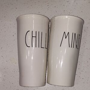 Rae Dunn Cream Ceramic 'Chill' and 'Mine' Mugs